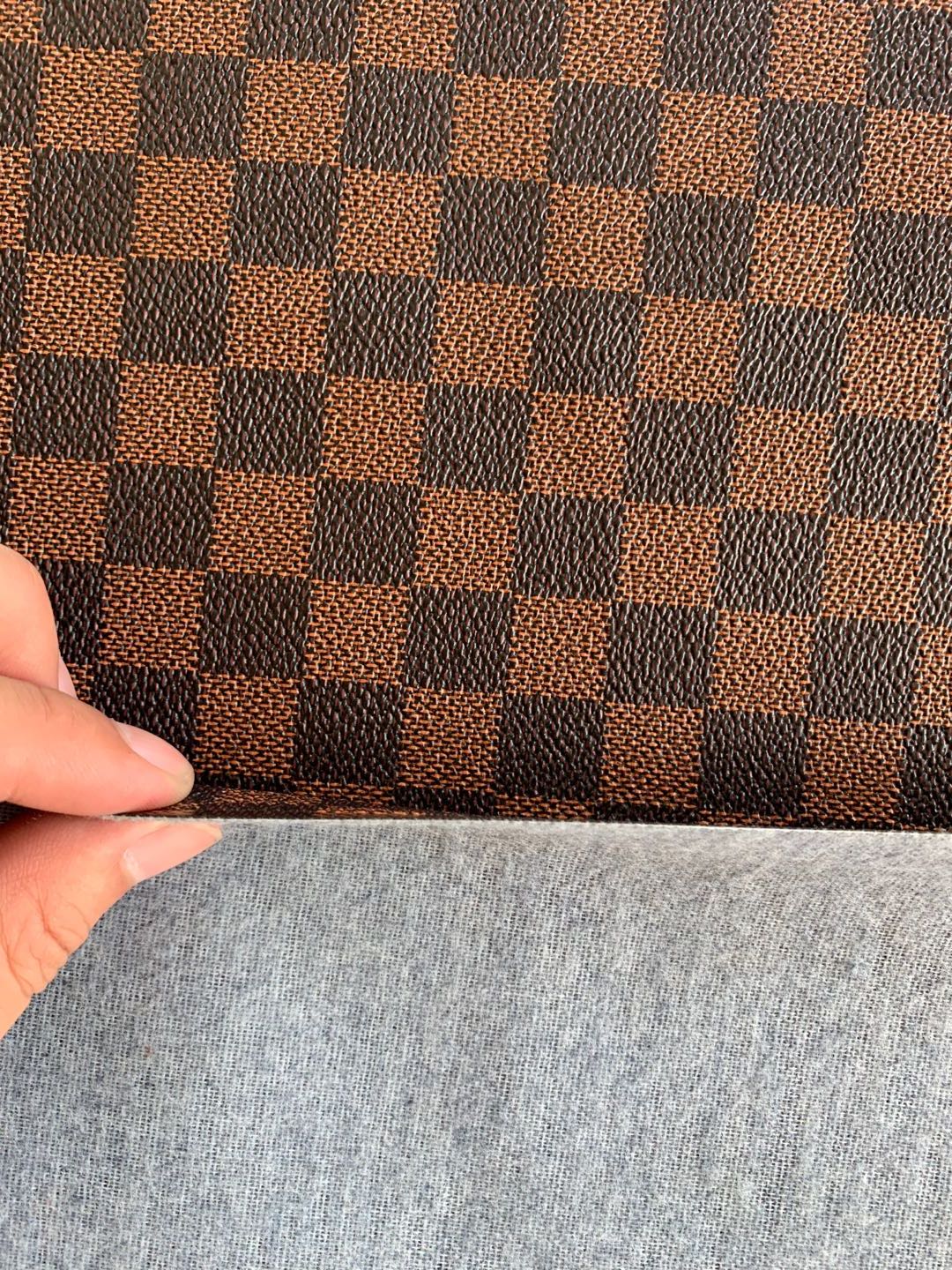Classic Plaid Leather Fabric Handmade Shoes Fabric,The Purse Fabric Bags fabric( Brown)
