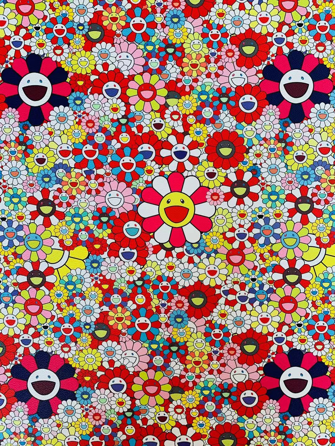 Takashi Murakami Leather Fabric ,Smile Face Flower Leather Hand-made Shoes Leather ,Hand-made Bag Leather By Yard