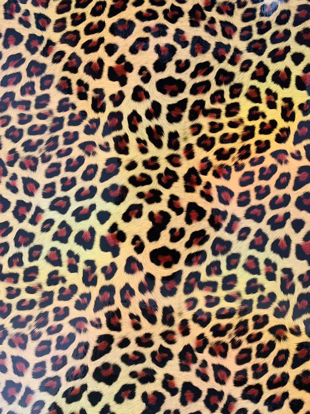 Fashion Laser Leopard Reflective Leather Fabric For Handmade Car Seats ,Upholstery and ShoesGoods(Yellow)