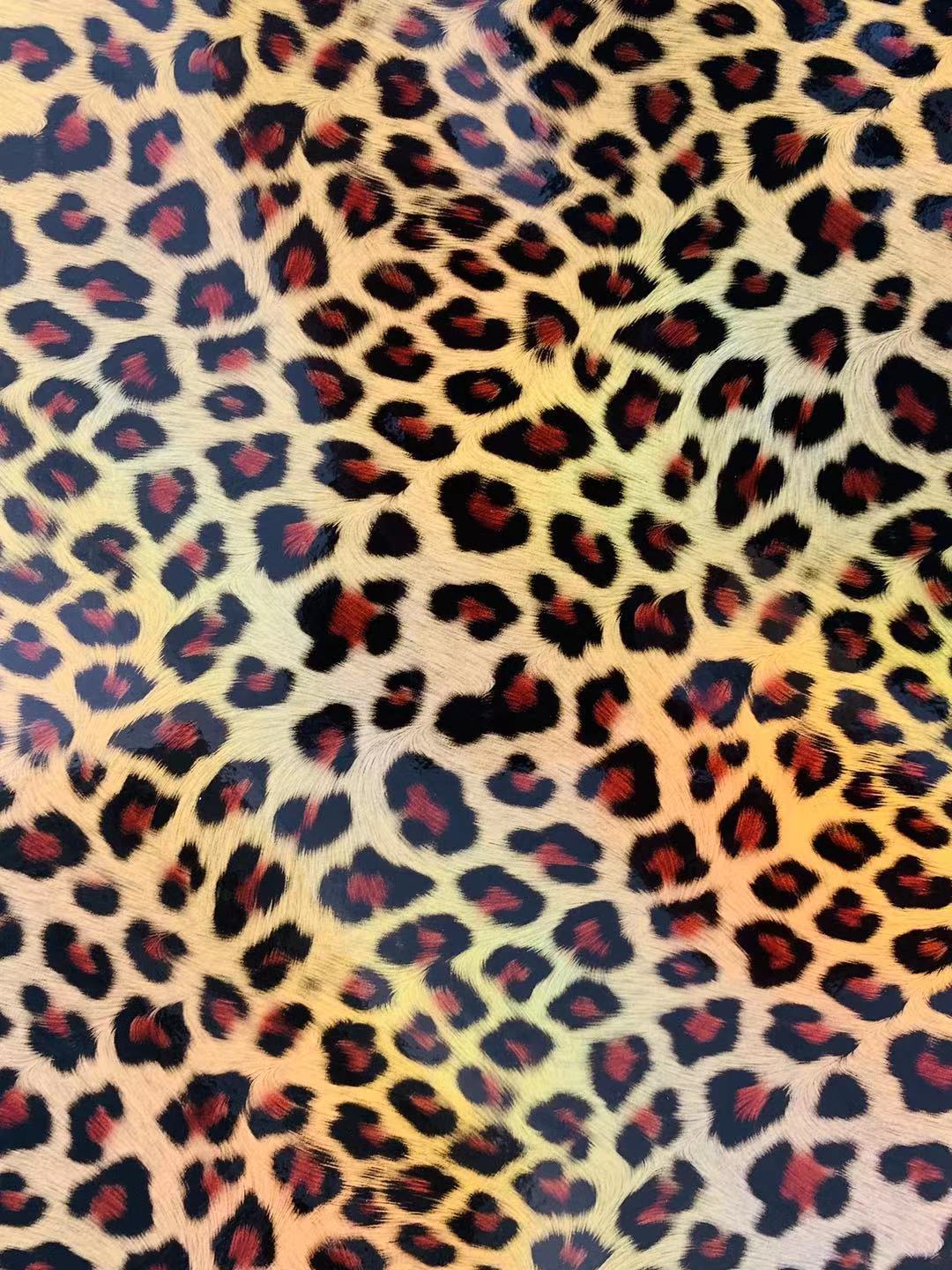 Fashion Laser Leopard Reflective Leather Fabric For Handmade Car Seats ,Upholstery and ShoesGoods(Yellow)
