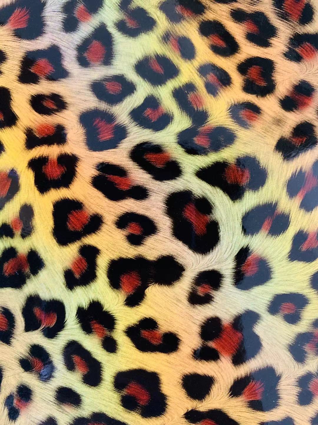 Fashion Laser Leopard Reflective Leather Fabric For Handmade Car Seats ,Upholstery and ShoesGoods(Yellow)