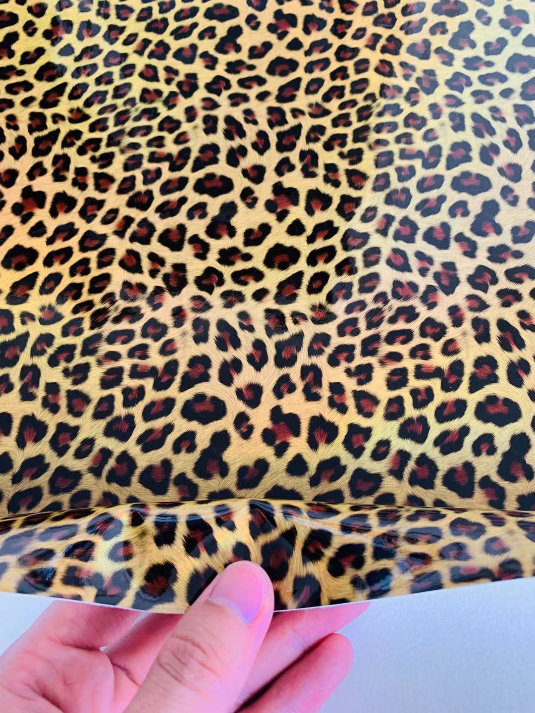 Fashion Laser Leopard Reflective Leather Fabric For Handmade Car Seats ,Upholstery and ShoesGoods(Yellow)