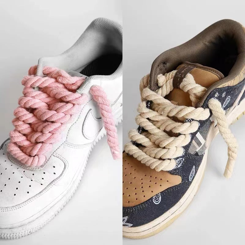 Natural Twisted 12mm Thick Shoelace For Handmade Shoes ,DIY Handicraft Sneakers By Pairs