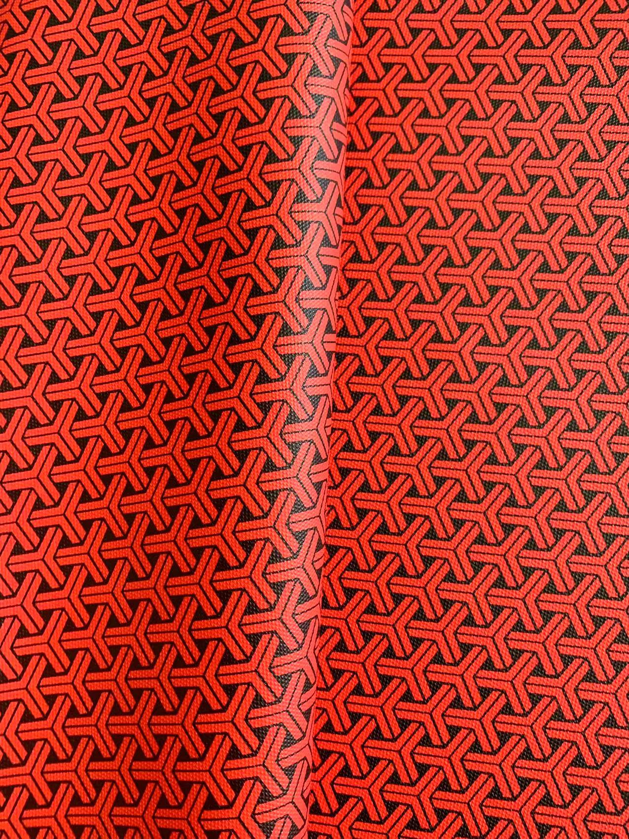 Fashion Triangle Design red with black Leather fabric For Handmade Handicraft Goods By Yard