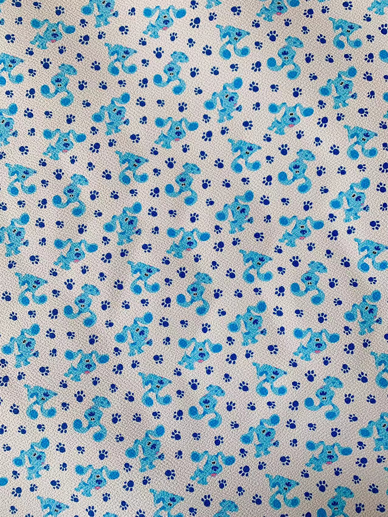 Fashion Craft Blue Dog Cartoon Leather Fabric For Handmade Handicraft Goods By Yard