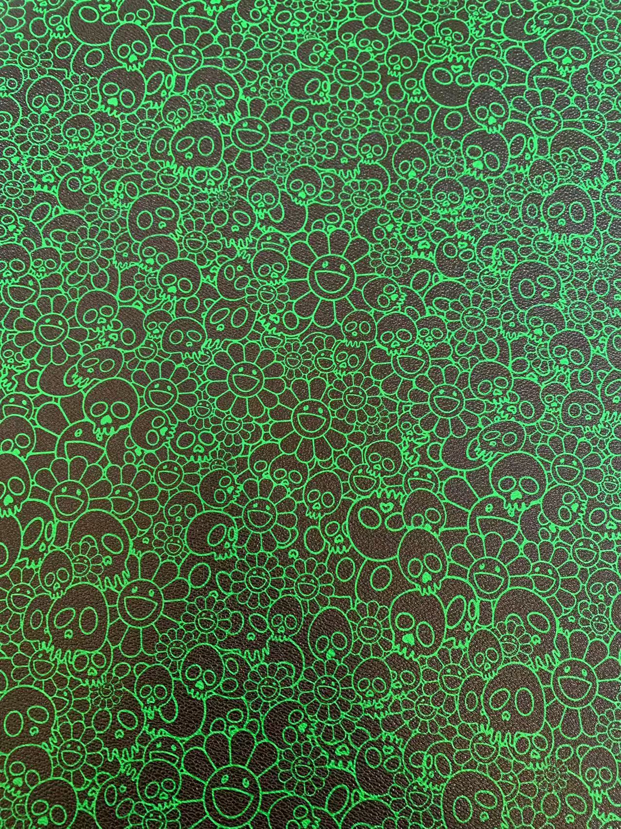 New Green With Black Takashi Murakami Leather Fabric For Handmade Sneaker,Upholstery Goods