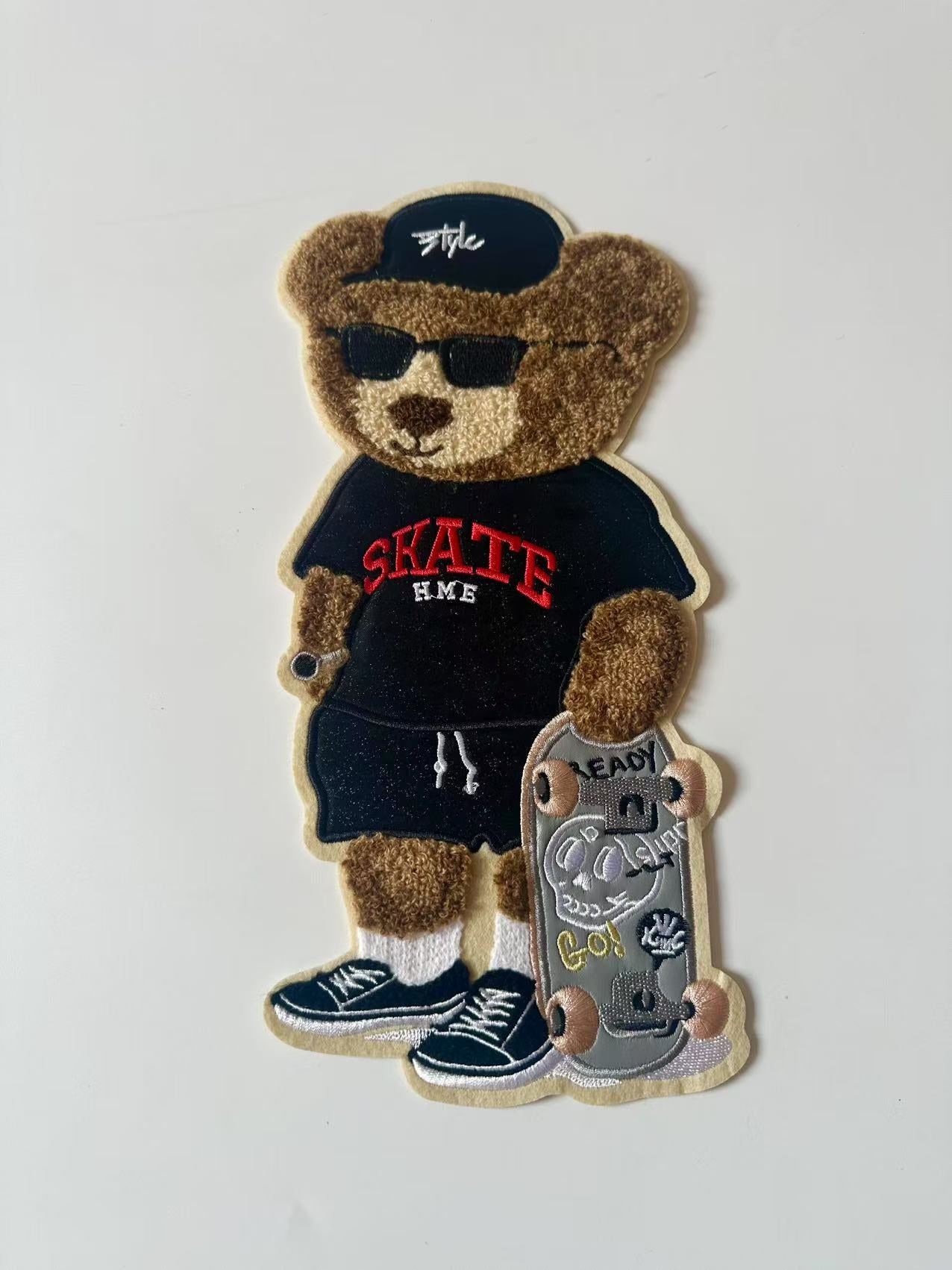 Craft Bear With Skateboard 5"x10.6 "Embroidery Jacquard Label For Handmade Handicraft Goods