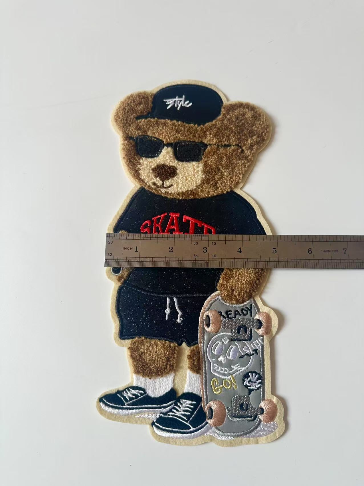 Craft Bear With Skateboard 5"x10.6 "Embroidery Jacquard Label For Handmade Handicraft Goods
