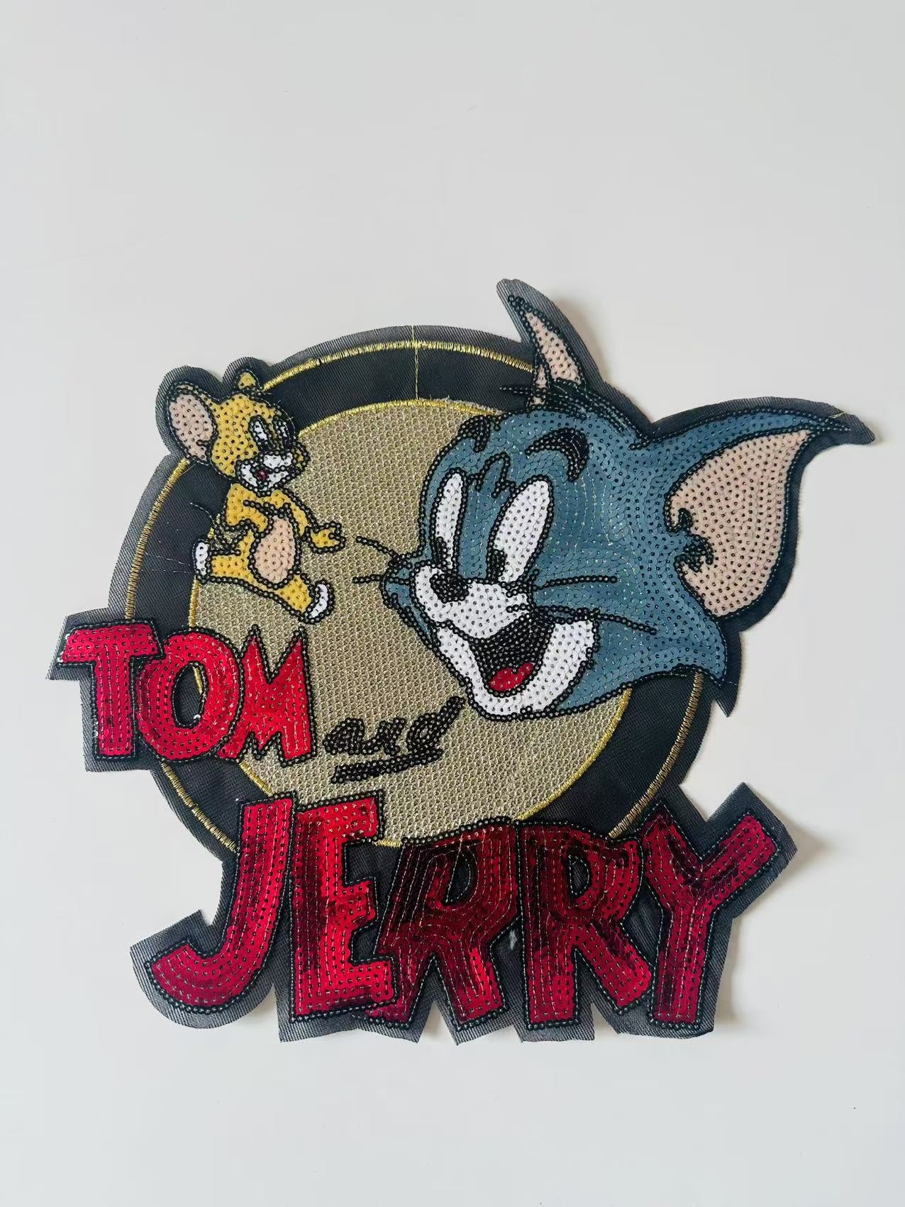 Craft Tom And Jerry Cartoon 12.5"x10.5"Embroidery Sequins Patches For Handmade Apparel