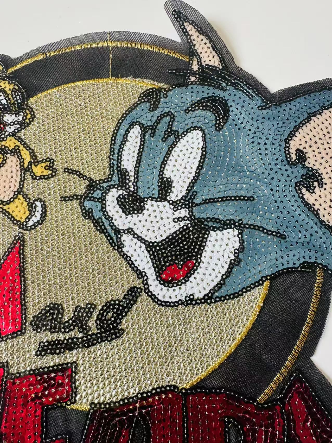 Craft Tom And Jerry Cartoon 12.5"x10.5"Embroidery Sequins Patches For Handmade Apparel