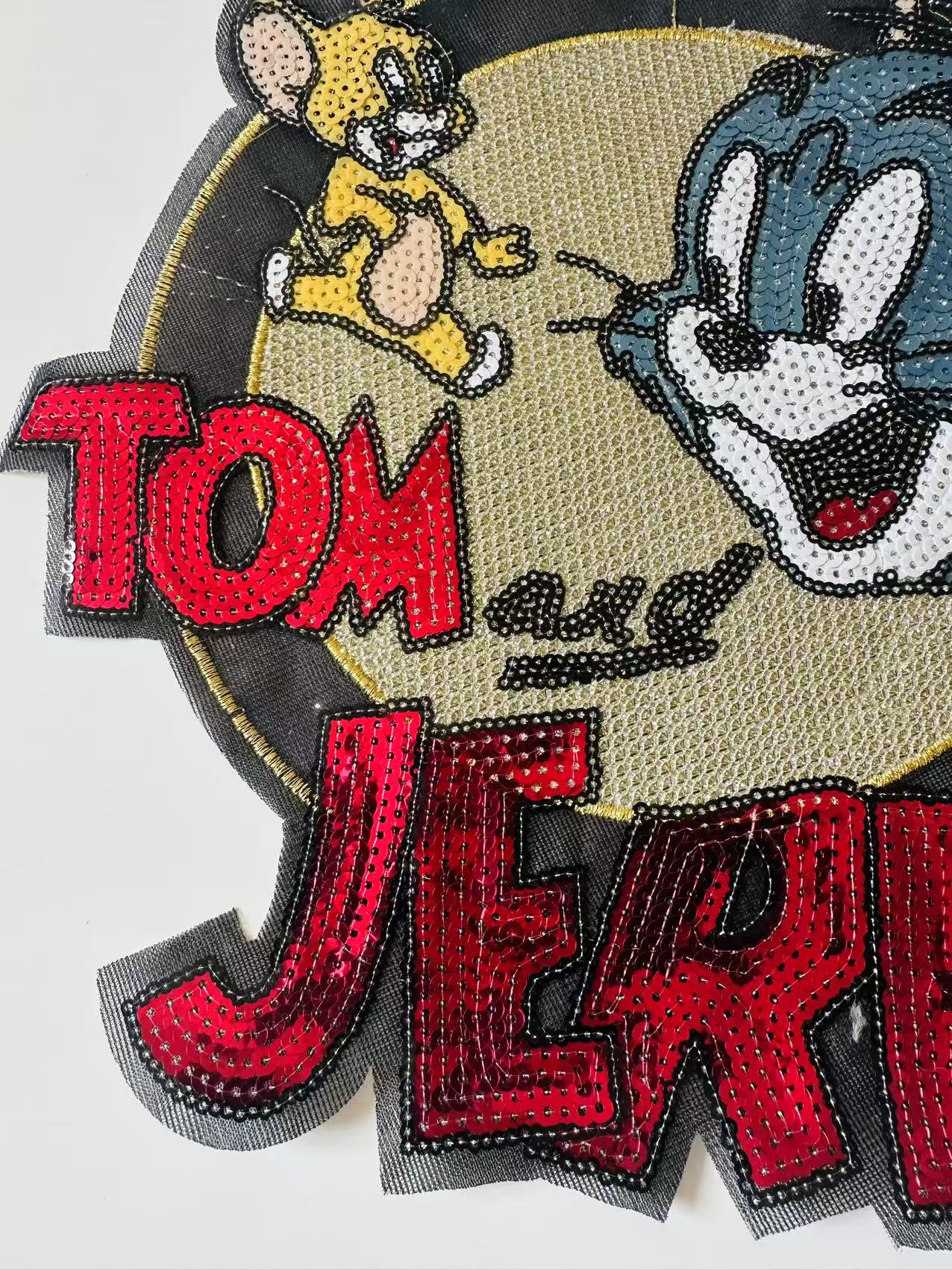Craft Tom And Jerry Cartoon 12.5"x10.5"Embroidery Sequins Patches For Handmade Apparel