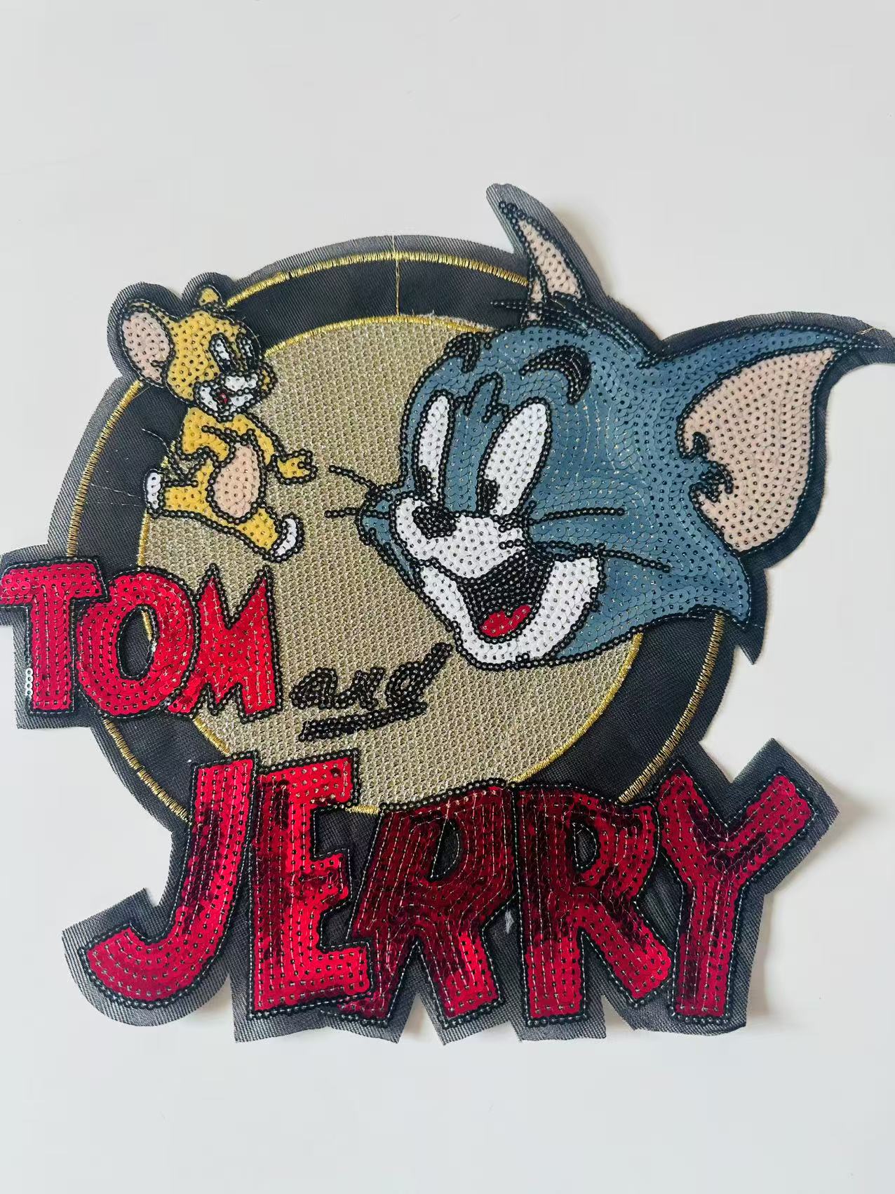 Craft Tom And Jerry Cartoon 12.5"x10.5"Embroidery Sequins Patches For Handmade Apparel