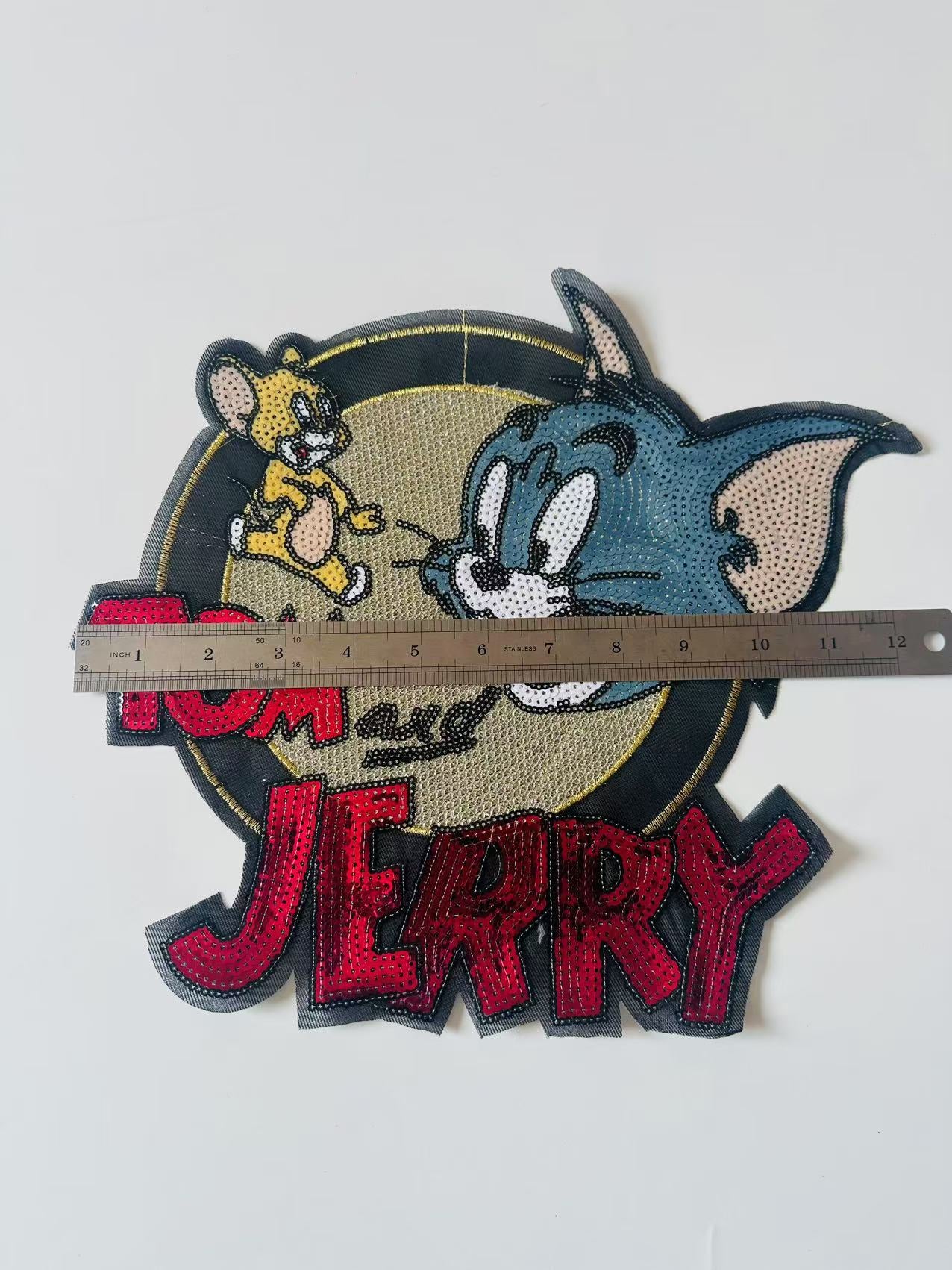 Craft Tom And Jerry Cartoon 12.5"x10.5"Embroidery Sequins Patches For Handmade Apparel