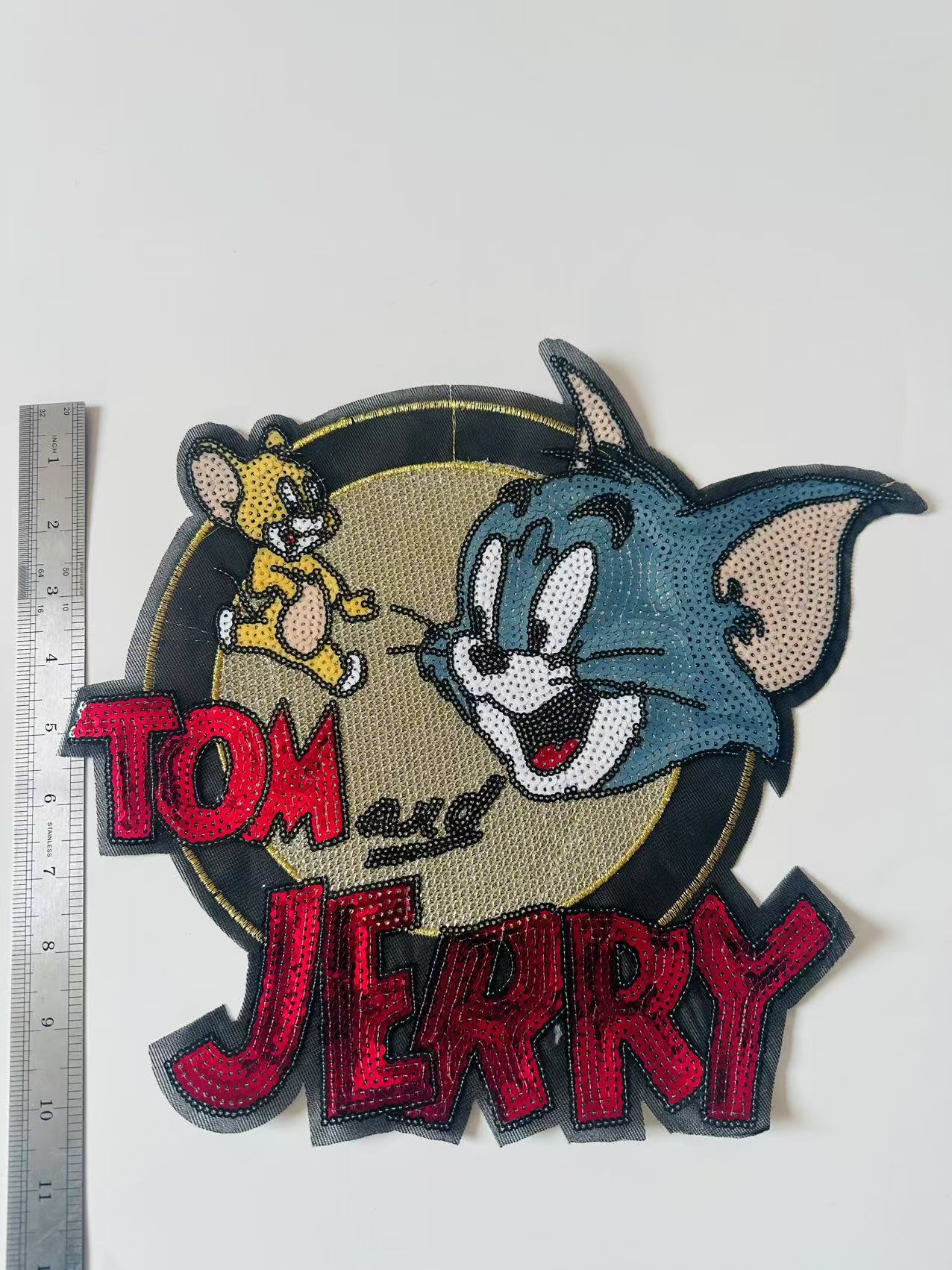 Craft Tom And Jerry Cartoon 12.5"x10.5"Embroidery Sequins Patches For Handmade Apparel