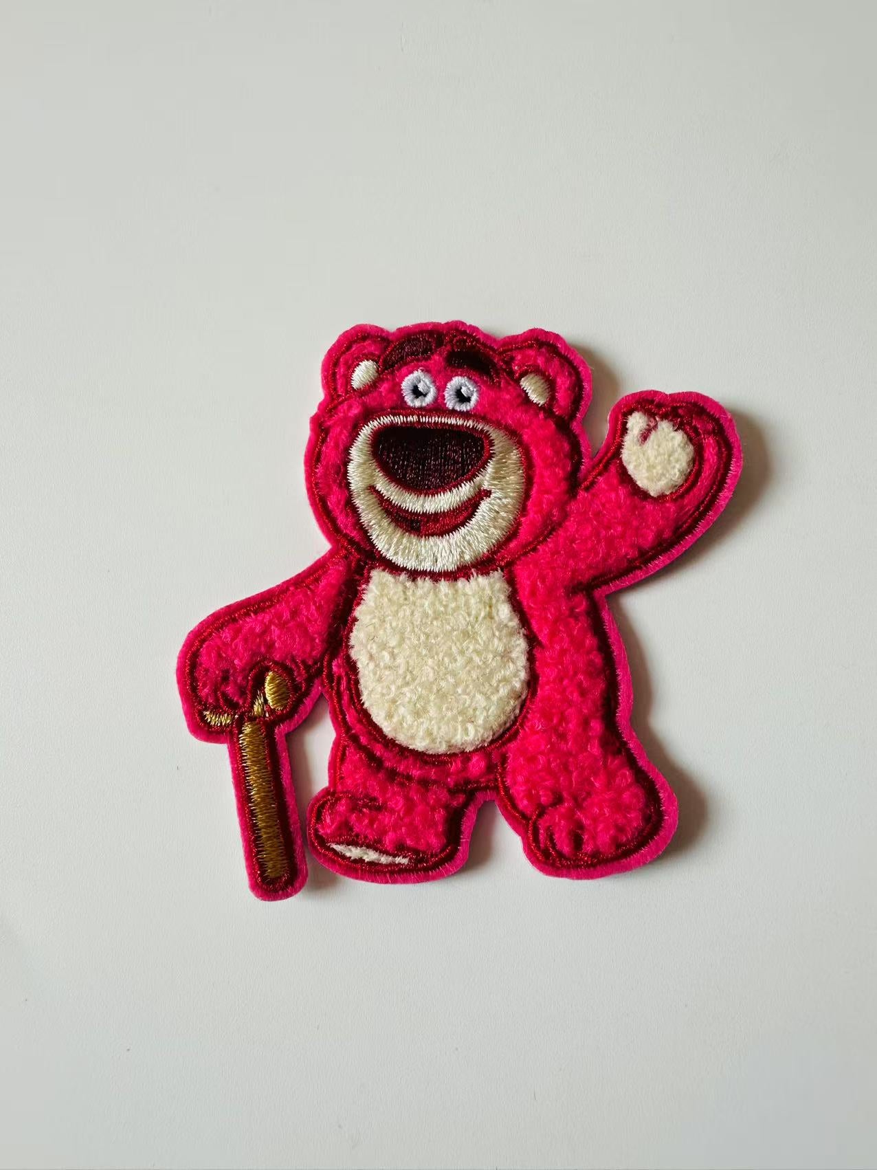 Craft 3"x3 "Lotso Strawberry Bear Embroidery Jacquard Patches For Handmade Handicraft