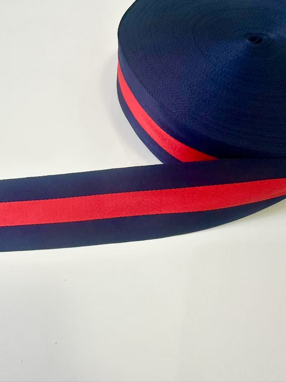 Craft 2 inch Strap ,Handmade Striped Ribbon Trim Embroidered For Handicrafts By Yard (Navy Blue With Red )