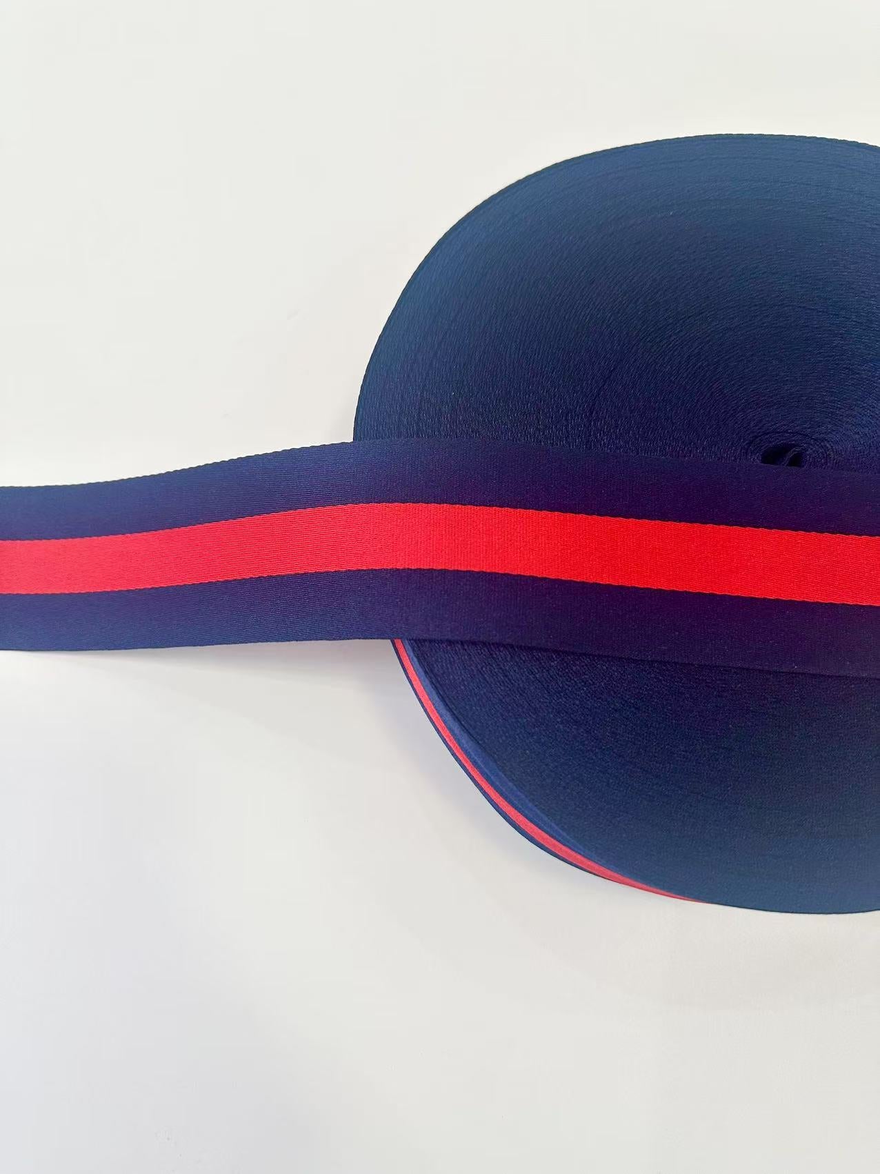 Craft 2 inch Strap ,Handmade Striped Ribbon Trim Embroidered For Handicrafts By Yard (Navy Blue With Red )