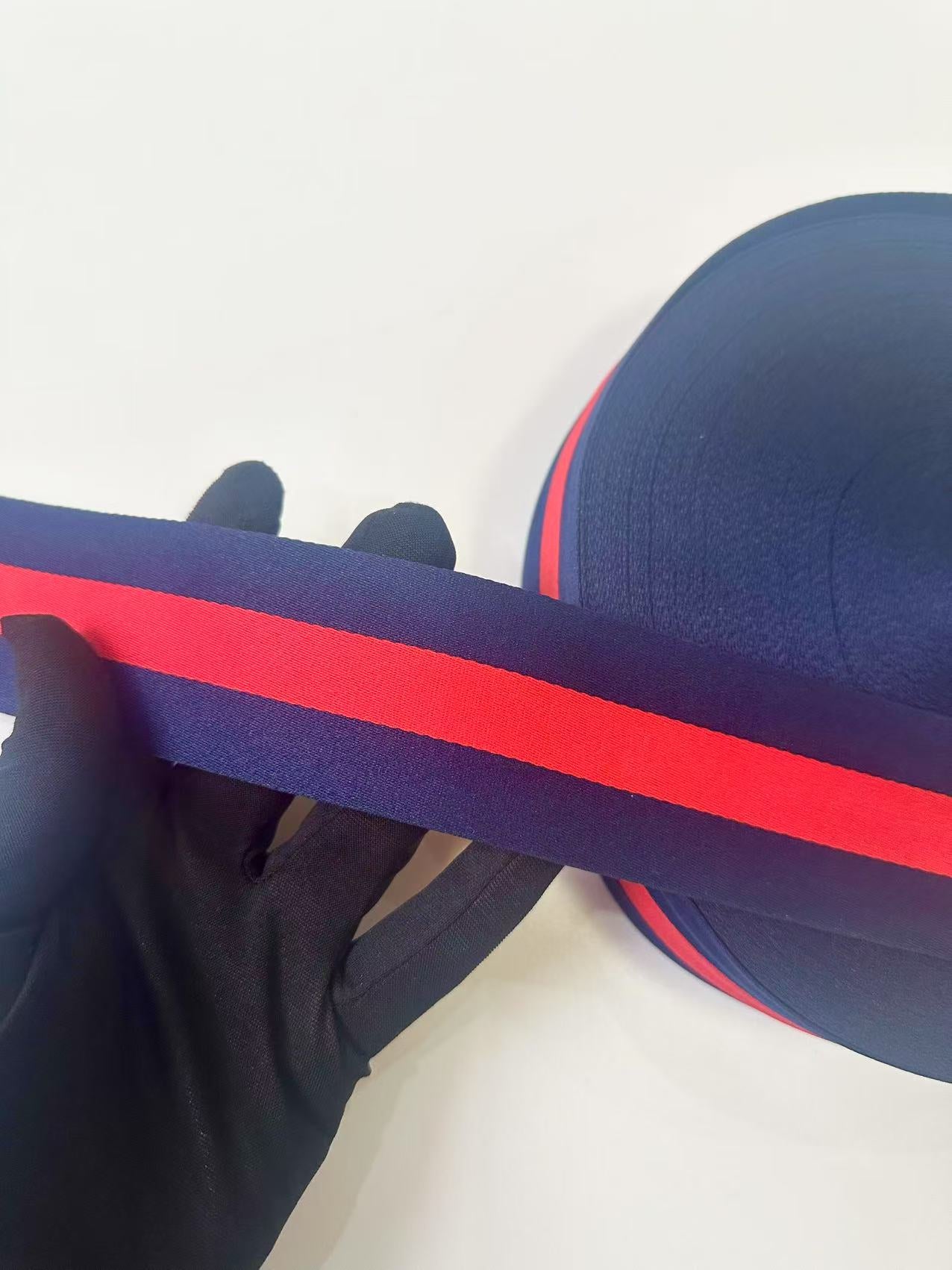 Craft 2 inch Strap ,Handmade Striped Ribbon Trim Embroidered For Handicrafts By Yard (Navy Blue With Red )