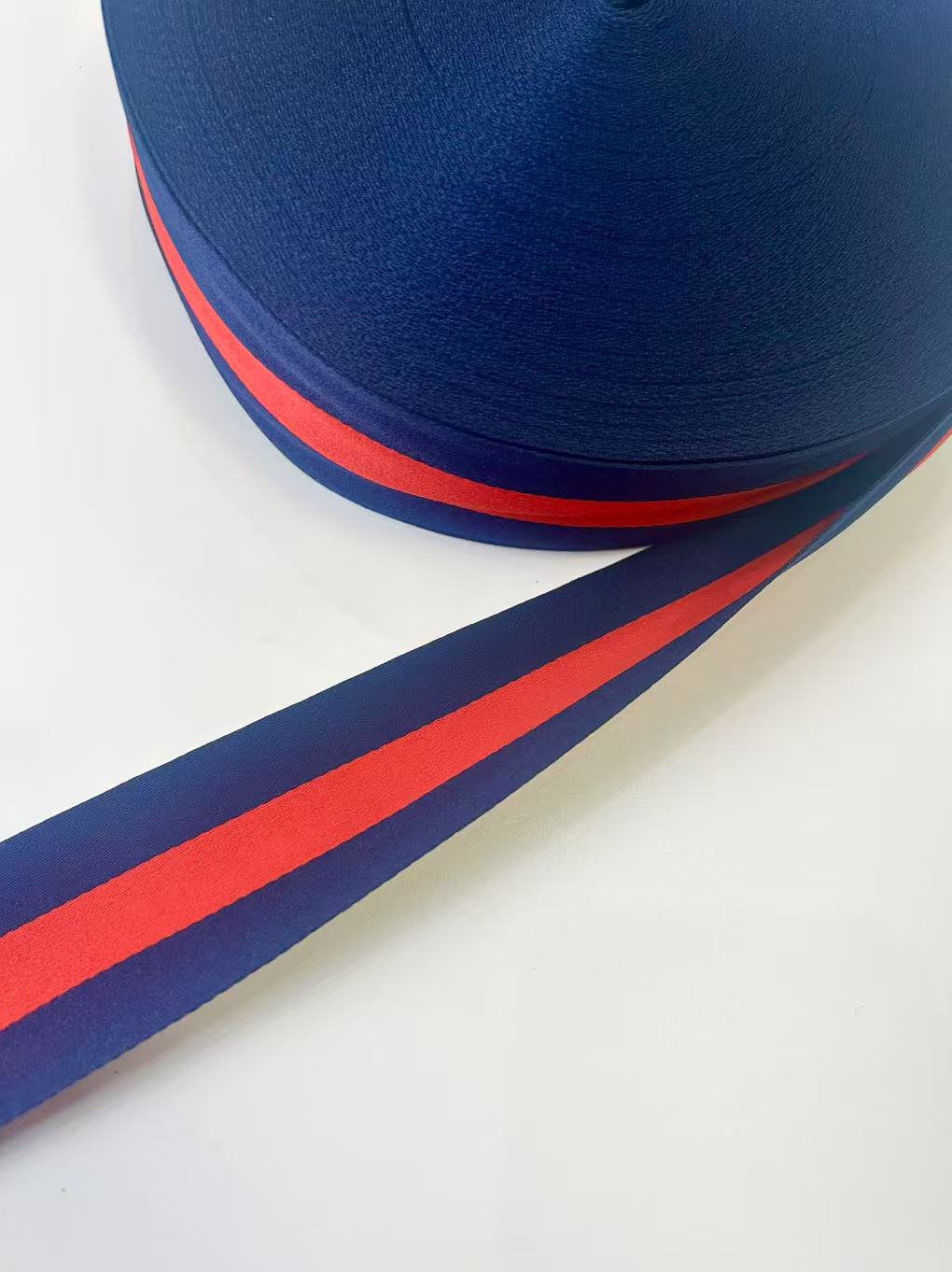 Craft 2 inch Strap ,Handmade Striped Ribbon Trim Embroidered For Handicrafts By Yard (Navy Blue With Red )