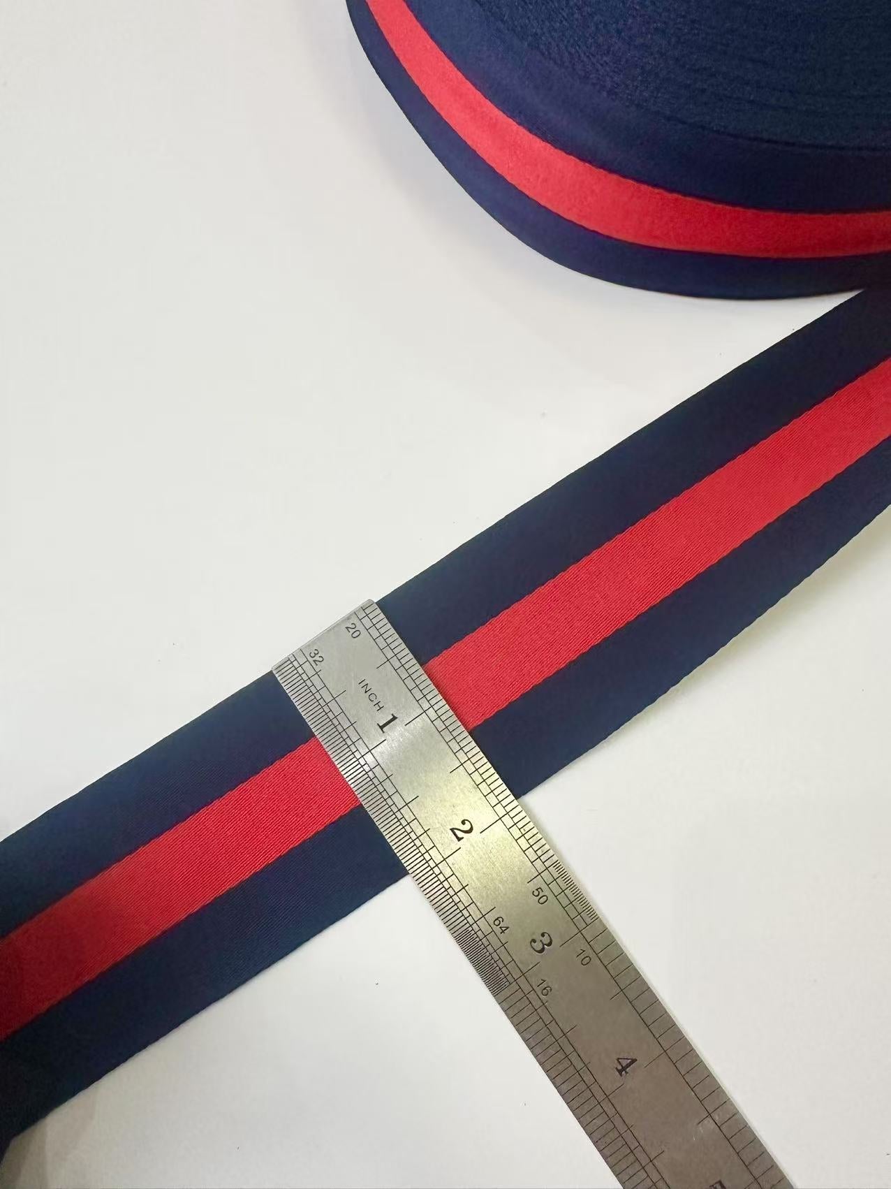 Craft 2 inch Strap ,Handmade Striped Ribbon Trim Embroidered For Handicrafts By Yard (Navy Blue With Red )
