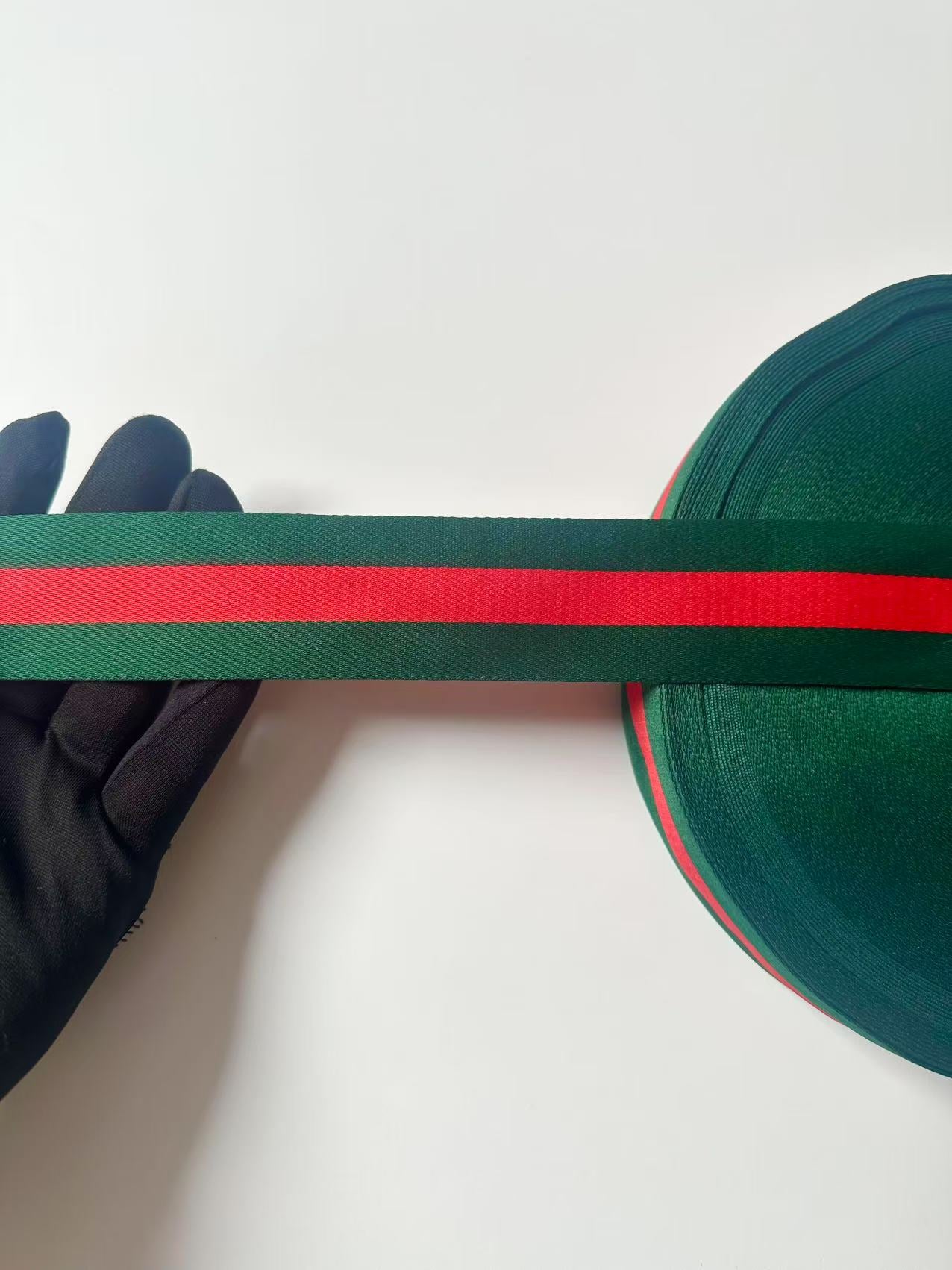 Craft 1.5 inch Strap ,Handmade Striped Ribbon Trim Embroidered For shoes ,Bags ,Handicrafts By Yard (Green with Red )