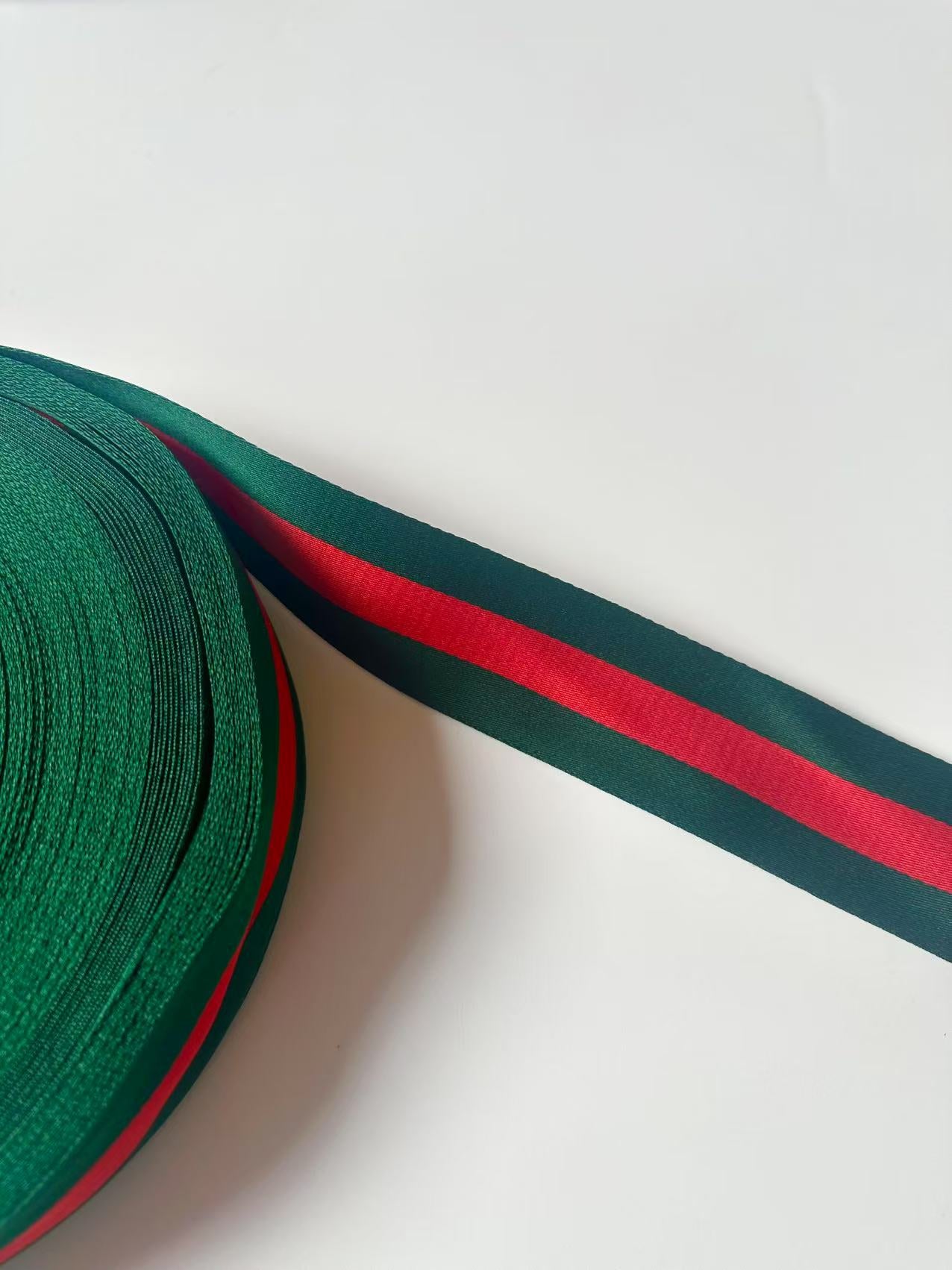 Craft 1.5 inch Strap ,Handmade Striped Ribbon Trim Embroidered For shoes ,Bags ,Handicrafts By Yard (Green with Red )