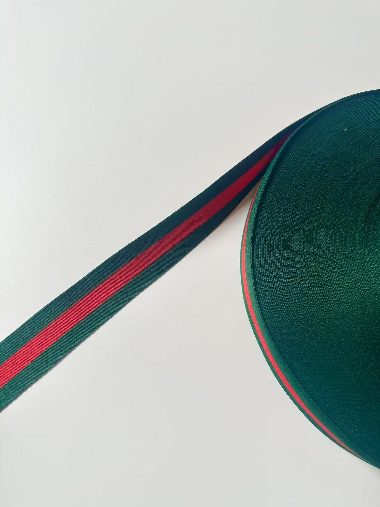 Craft 1 inch Strap ,Handmade Striped Ribbon Trim Embroidered For shoes ,Bags ,Handicrafts By Yard (Green with Red )