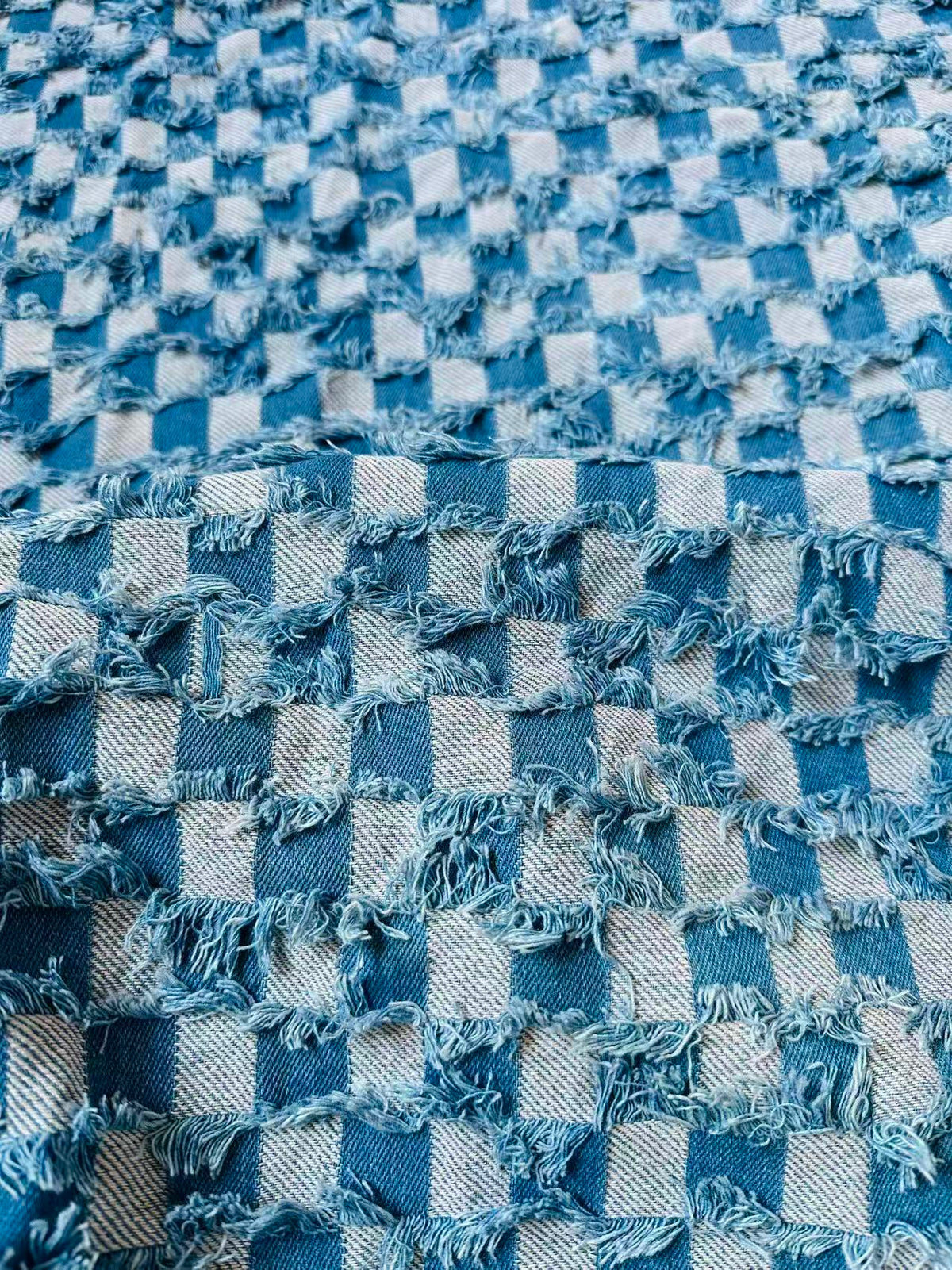 Craft Plaid Denim Fabric For Handmade Shoes ,Clothing By Yard