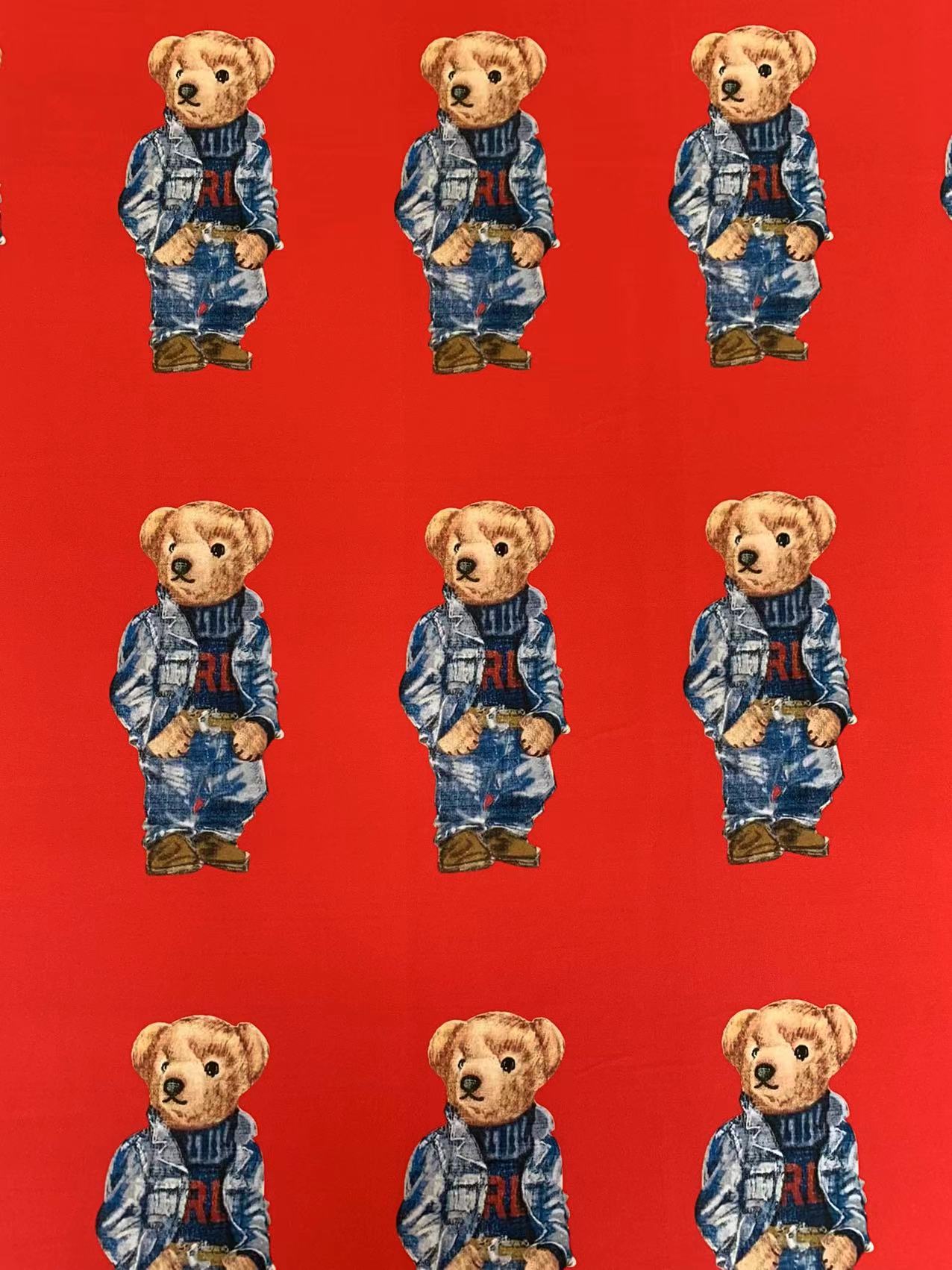Fashion POLO Denim Bear Design Cloth Fabric For Handmade Goods By Yards(Red)