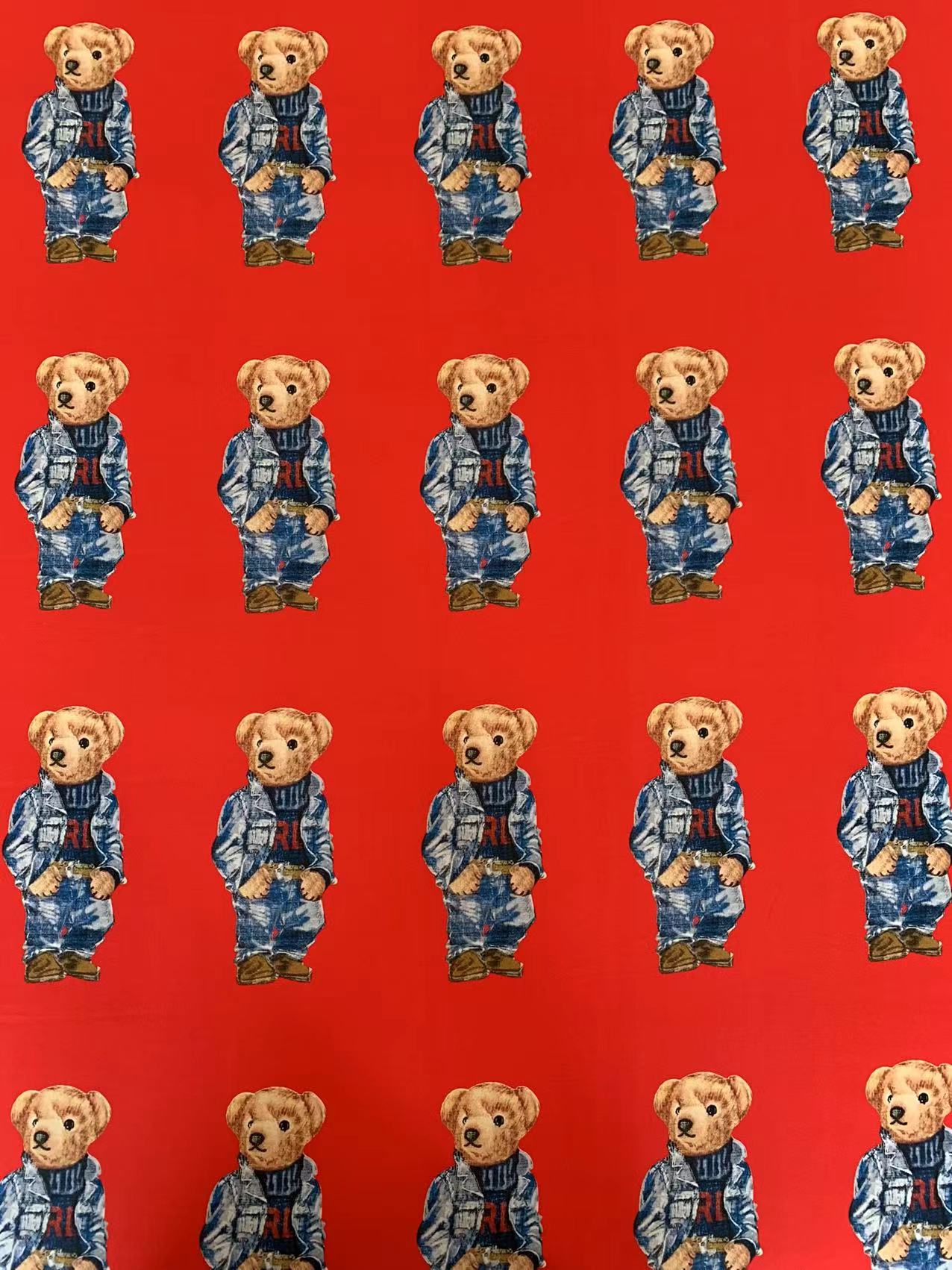 Fashion POLO Denim Bear Design Cloth Fabric For Handmade Goods By Yards(Red)