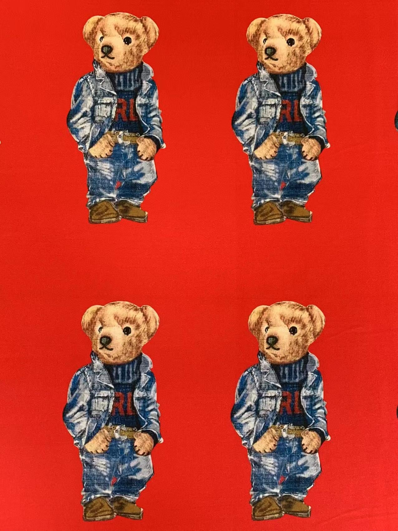 Fashion POLO Denim Bear Design Cloth Fabric For Handmade Goods By Yards(Red)