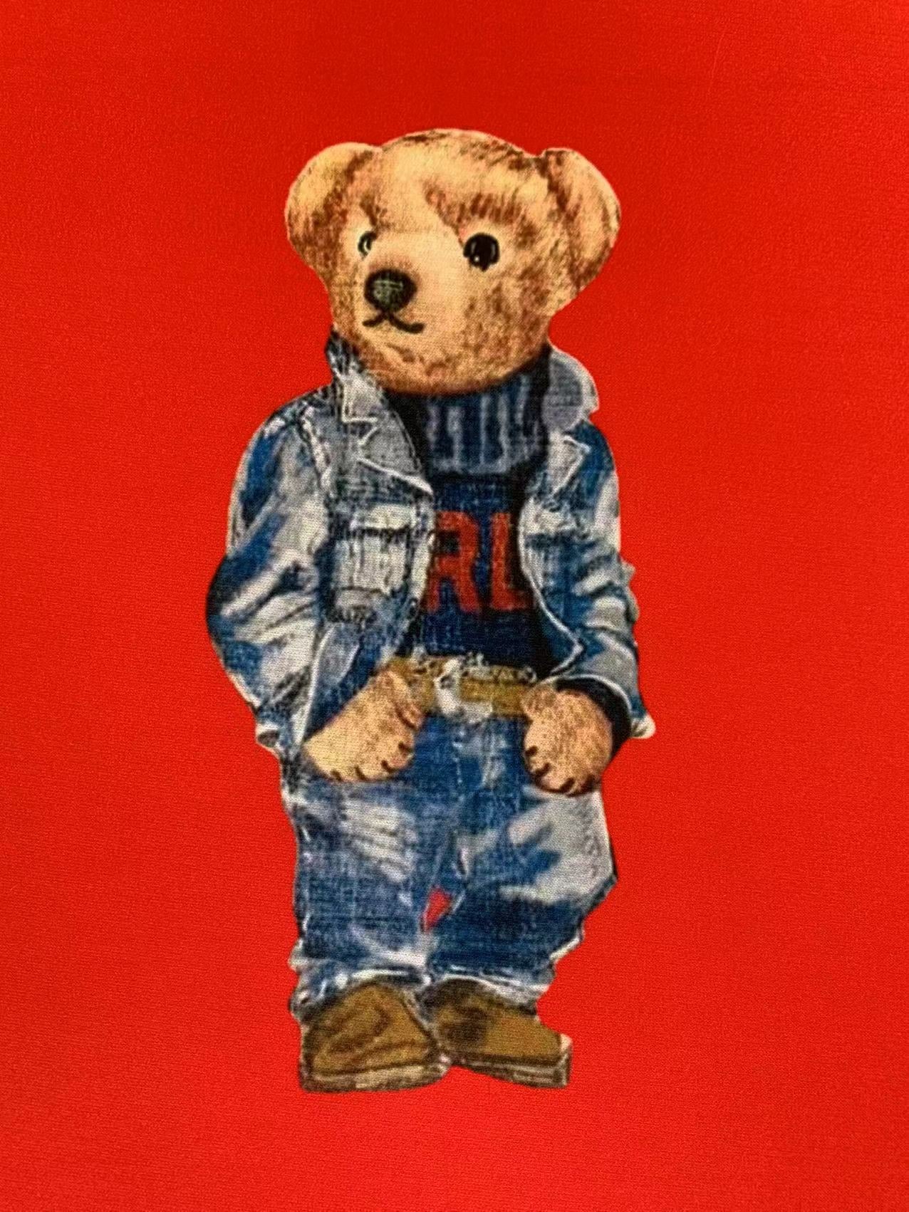 Fashion POLO Denim Bear Design Cloth Fabric For Handmade Goods By Yards(Red)