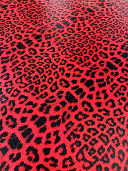 Fashion Leopard Reflective Leather Fabric For Handmade Goods(Red)