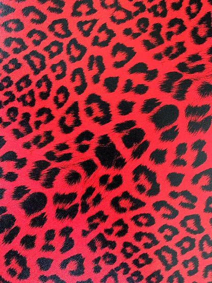 Fashion Leopard Reflective Leather Fabric For Handmade Goods(Red)