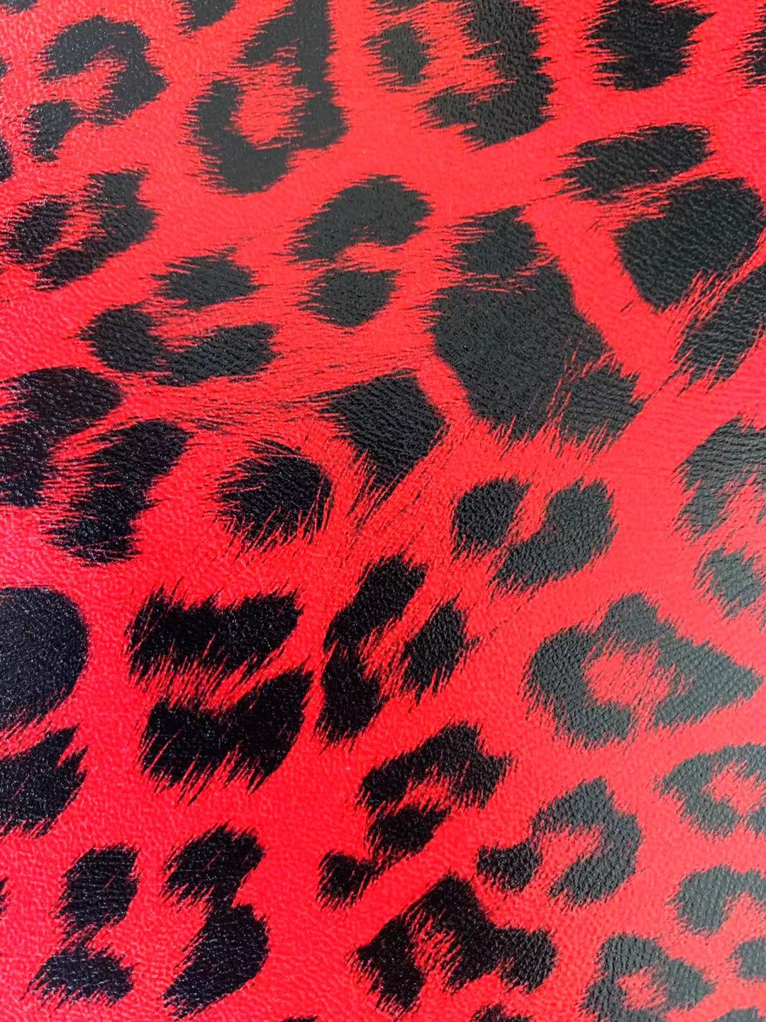 Fashion Leopard Reflective Leather Fabric For Handmade Goods(Red)