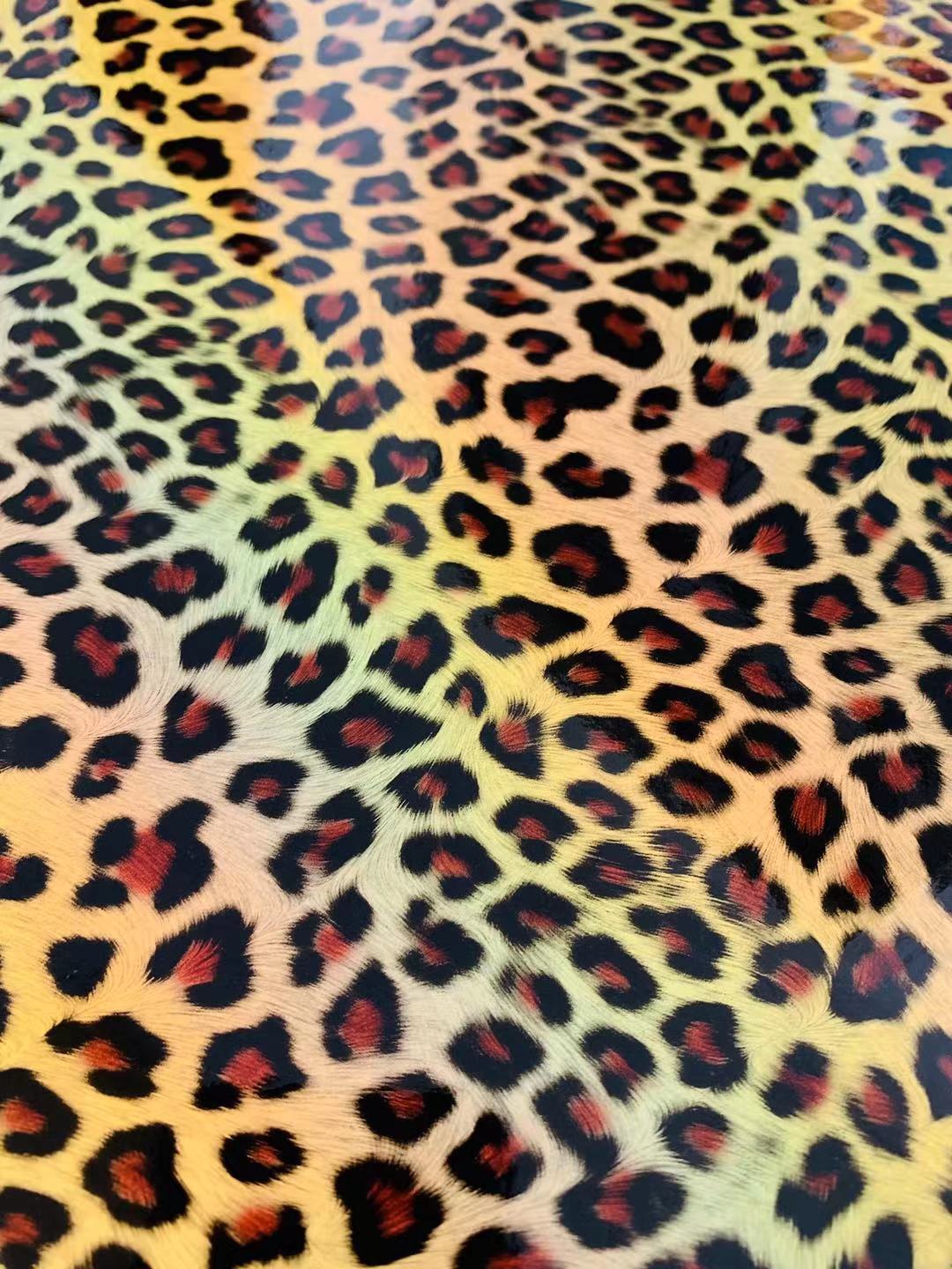 Fashion Laser Leopard Reflective Leather Fabric For Handmade Car Seats ,Upholstery and ShoesGoods(Yellow)