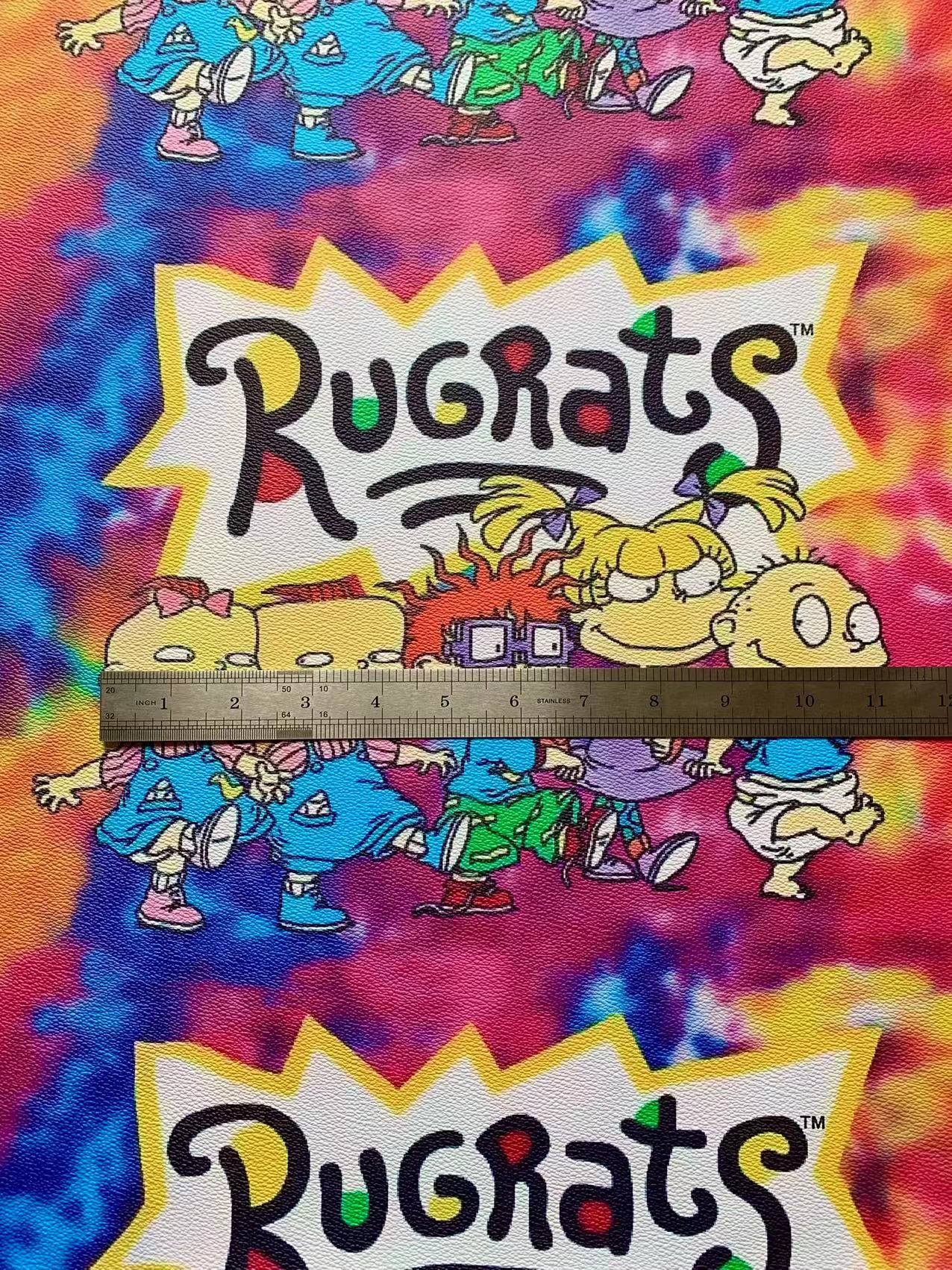 Fashion Rugrats Cartoon Design Leather Fabric For Artist Handmade Shoes ,Bags ,Sneakers By Yards