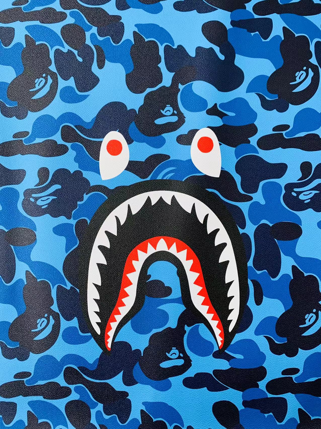 Fashion Bape Shark Teeth Design Custom Leather Fabric For Bags Leather Shoes Custom Leather By Yard (Blue)