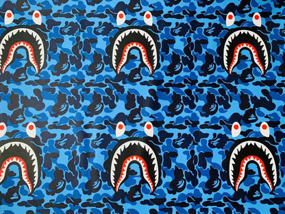 Fashion Bape Shark Teeth Design Custom Leather Fabric For Bags Leather Shoes Custom Leather By Yard (Blue)