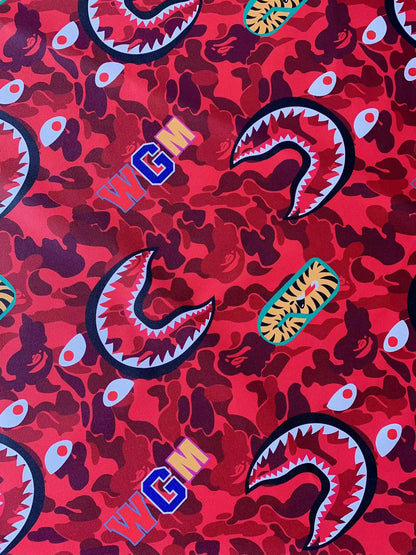 Fashion Red Bape Shark Teeth WGM Design Custom Leather Fabric For Bags Leather Shoes Custom Leather By Yard