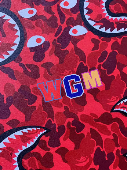 Fashion Red Bape Shark Teeth WGM Design Custom Leather Fabric For Bags Leather Shoes Custom Leather By Yard