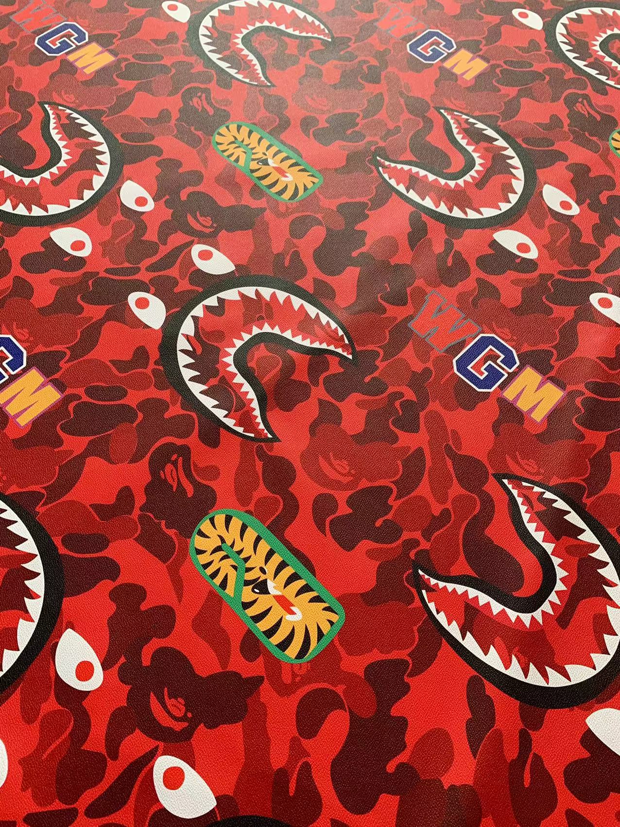 Fashion Red Bape Shark Teeth WGM Design Custom Leather Fabric For Bags Leather Shoes Custom Leather By Yard