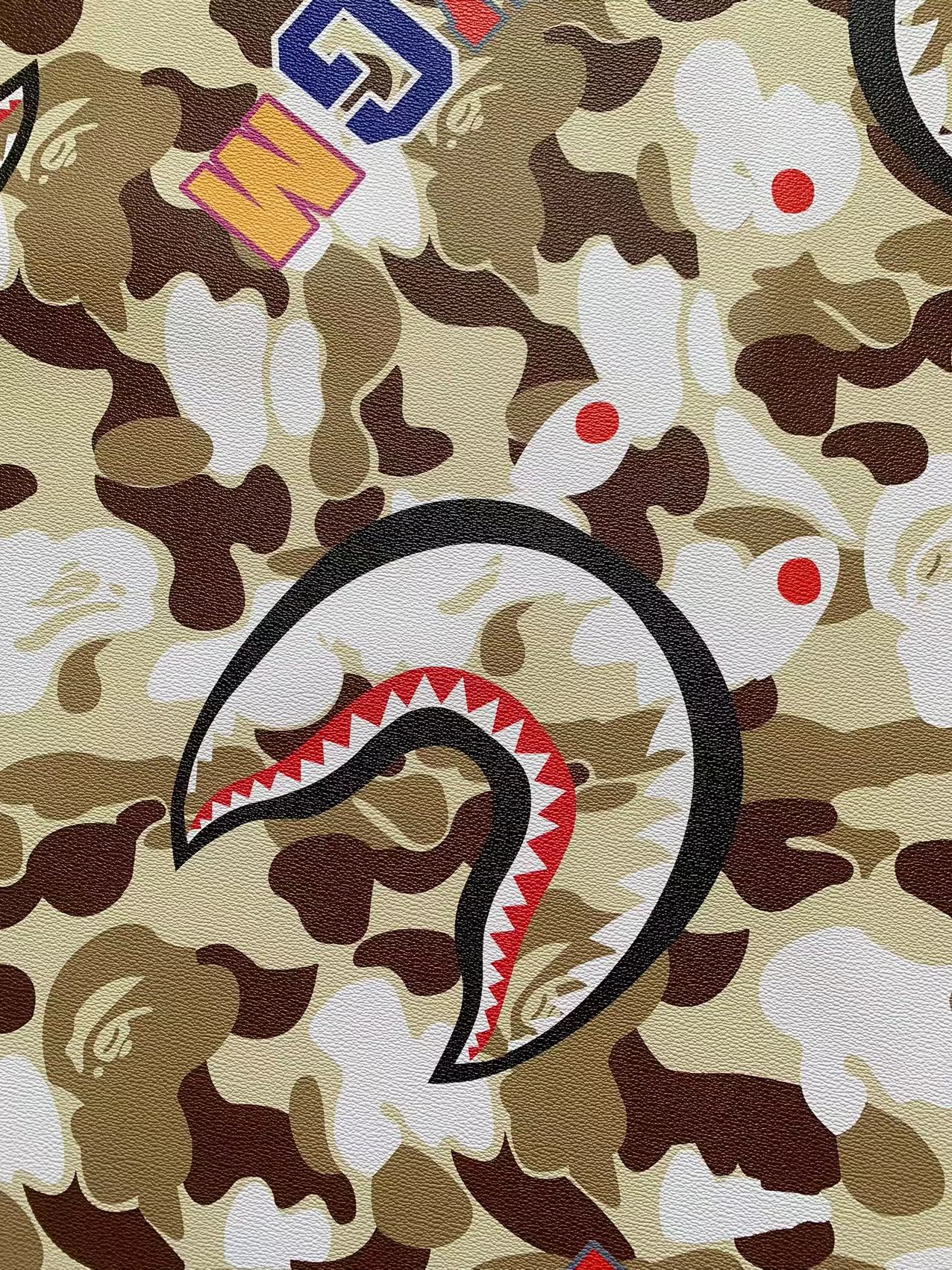 Tianchao New Camouflage Color Bape Shark Teeth WGM Design Custom Leather Fabric For Bags Leather Shoes Custom Leather By Yard