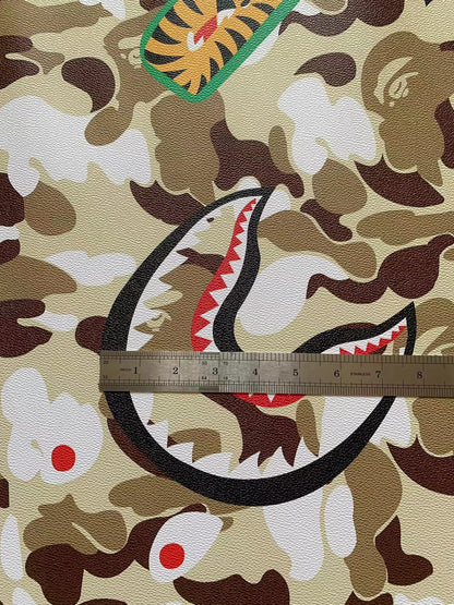 Tianchao New Camouflage Color Bape Shark Teeth WGM Design Custom Leather Fabric For Bags Leather Shoes Custom Leather By Yard