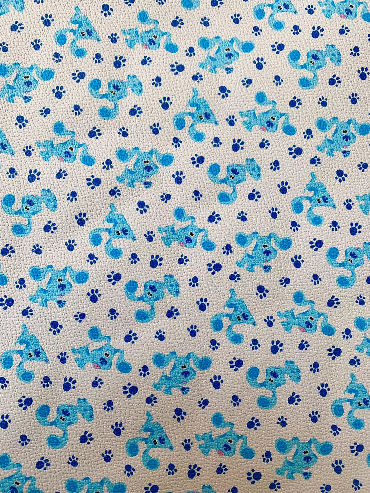 Fashion Craft Blue Dog Cartoon Leather Fabric For Handmade Handicraft Goods By Yard