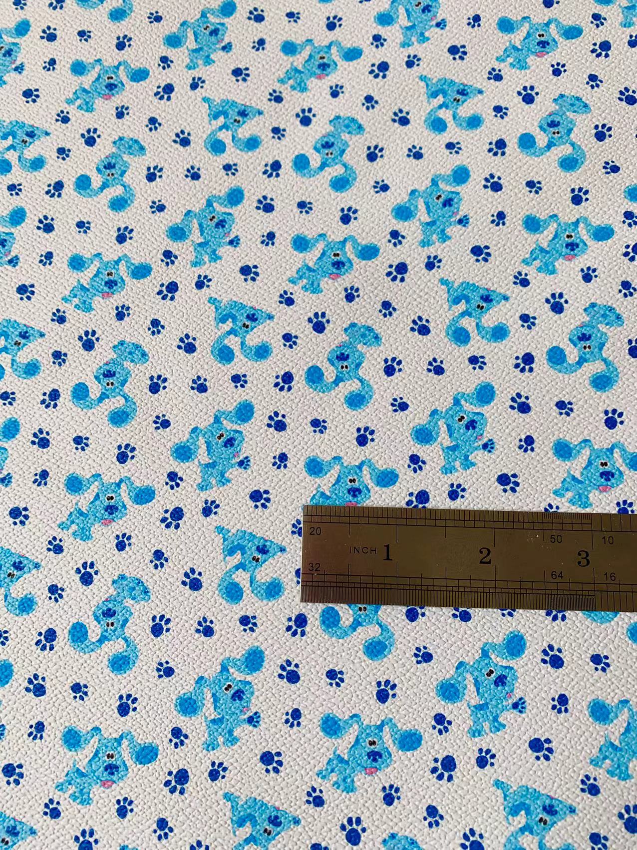 Fashion Craft Blue Dog Cartoon Leather Fabric For Handmade Handicraft Goods By Yard