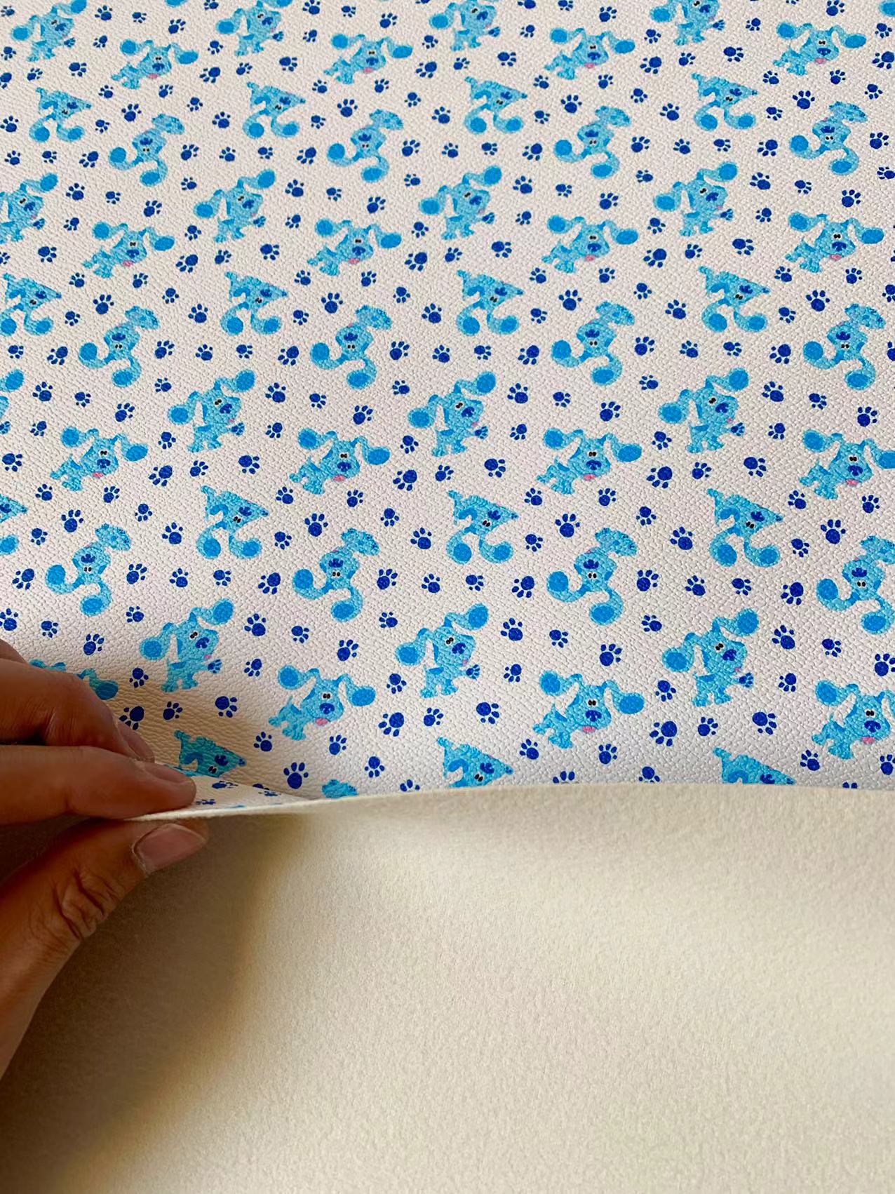 Fashion Craft Blue Dog Cartoon Leather Fabric For Handmade Handicraft Goods By Yard