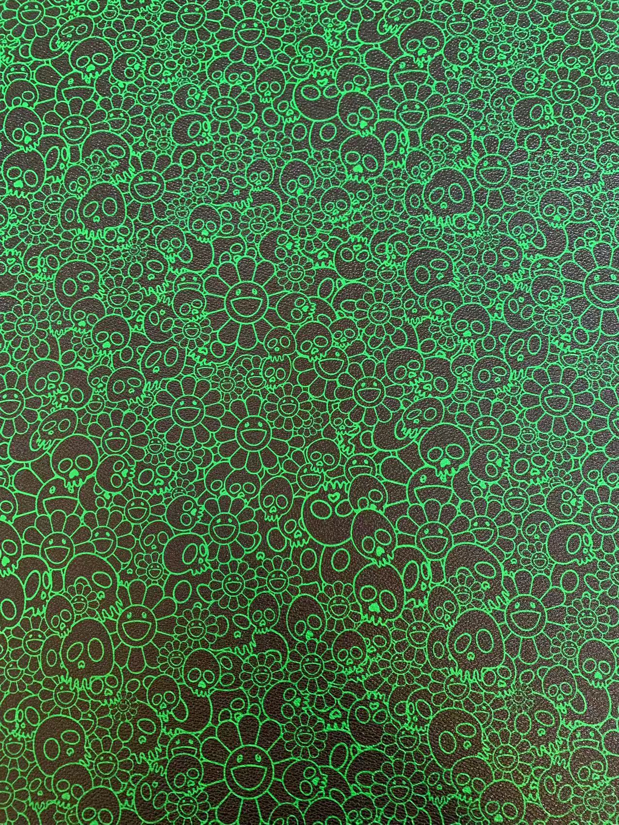 New Green With Black Takashi Murakami Leather Fabric For Handmade Sneaker,Upholstery Goods