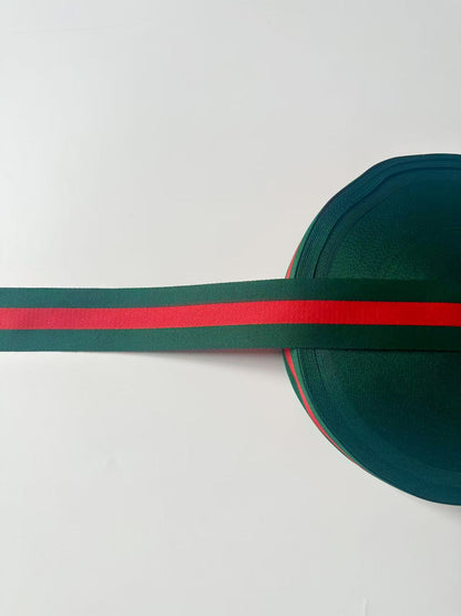Craft 1.5 inch Strap ,Handmade Striped Ribbon Trim Embroidered For shoes ,Bags ,Handicrafts By Yard (Green with Red )