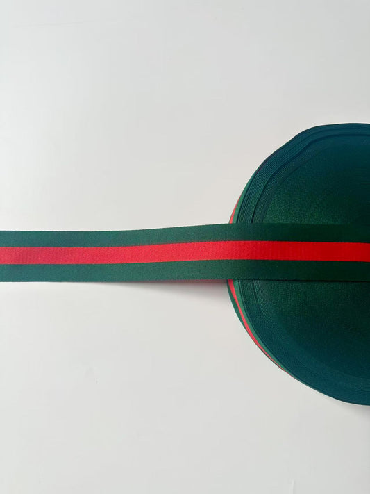 Craft 1.5 inch Strap ,Handmade Striped Ribbon Trim Embroidered For shoes ,Bags ,Handicrafts By Yard (Green with Red )